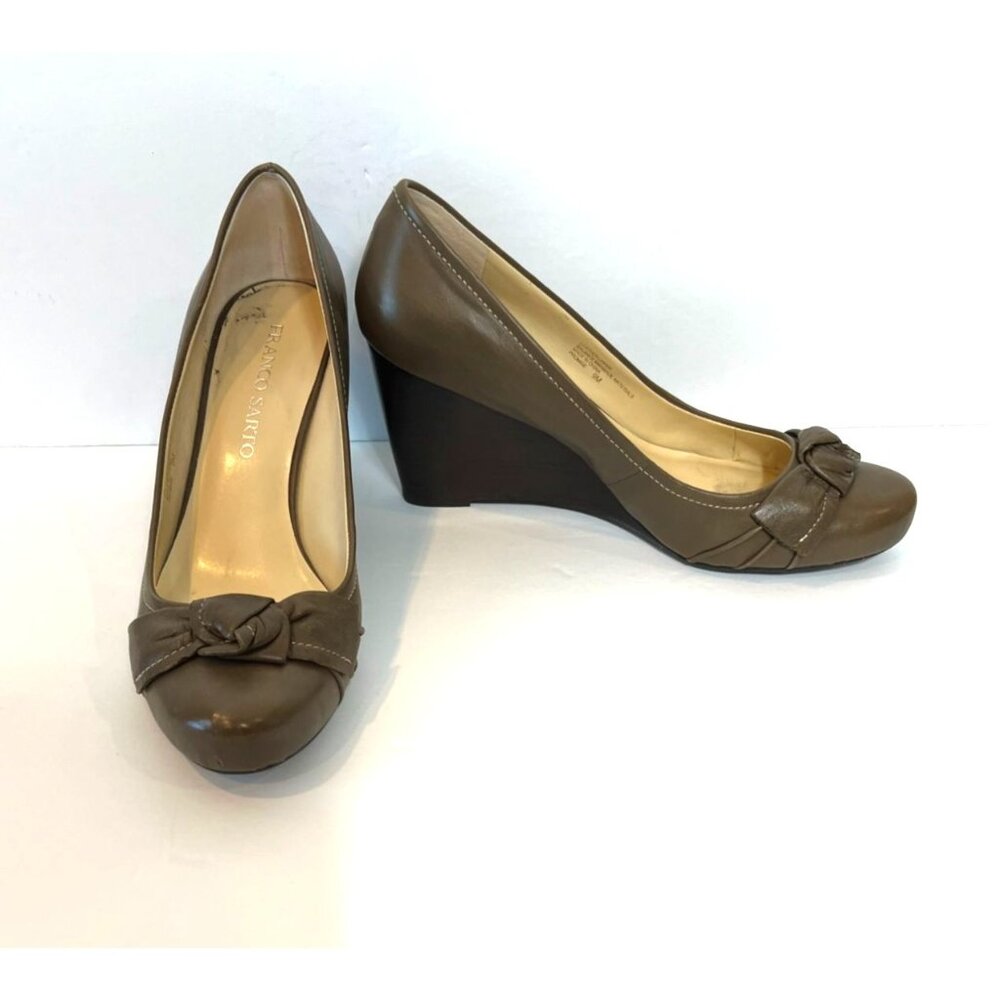 Franco Sarto Promise Brown Leather Wedges Bow On Toe Style Size 9M - Picture 3 of 9